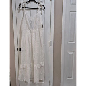 Women's Taylor White Eyelet Embroidered Tie-Shoulder Maxi Dress Size 12